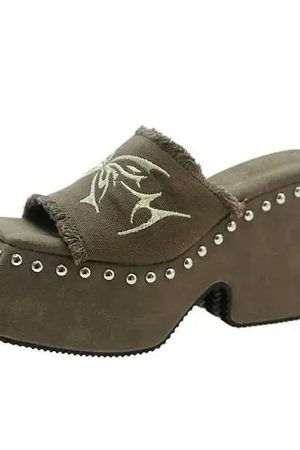 Casual Day Outfits, Easy Trendy Outfits Fairy Grunge Platform Slide Sandals