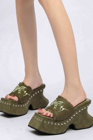 Casual Day Outfits, Easy Trendy Outfits Fairy Grunge Platform Slide Sandals