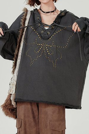 Casual Day Outfits, Easy Trendy Outfits Fairy Grunge Studded Butterfly Hoodie