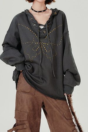 Casual Day Outfits, Easy Trendy Outfits Fairy Grunge Studded Butterfly Hoodie