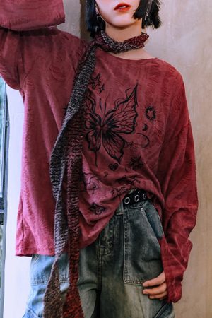 Casual Day Outfits, Easy Trendy Outfits Fairycore Aesthetic Butterfly Print Top