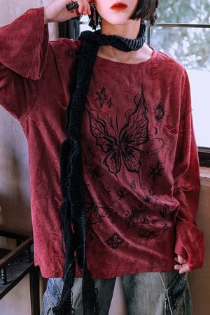 Casual Day Outfits, Easy Trendy Outfits Fairycore Aesthetic Butterfly Print Top