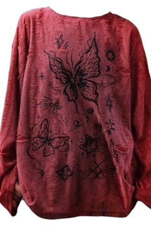 Casual Day Outfits, Easy Trendy Outfits Fairycore Aesthetic Butterfly Print Top