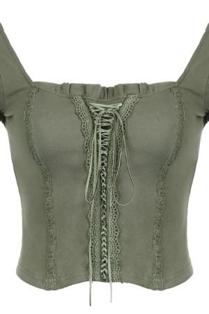 Casual Day Outfits, Easy Trendy Outfits Fairycore Aesthetic Lace Up Top