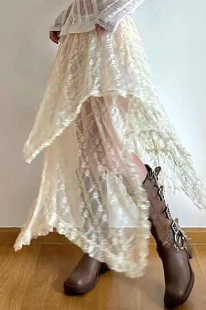 Casual Day Outfits, Easy Trendy Outfits Fairycore Asymmetrical Lace Skirt