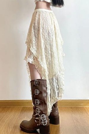 Casual Day Outfits, Easy Trendy Outfits Fairycore Asymmetrical Lace Skirt