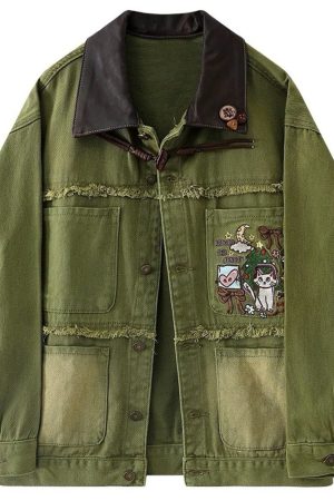 Casual Day Outfits, Easy Trendy Outfits Fairycore Forest Embroidered Denim Jacket