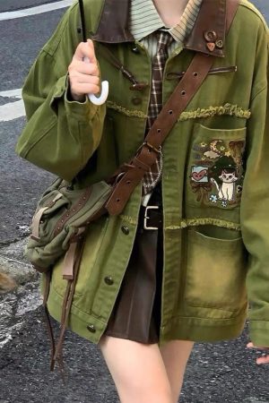 Casual Day Outfits, Easy Trendy Outfits Fairycore Forest Embroidered Denim Jacket