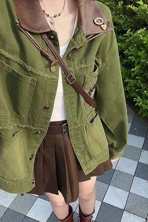 Casual Day Outfits, Easy Trendy Outfits Fairycore Forest Embroidered Denim Jacket