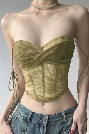 Casual Day Outfits, Easy Trendy Outfits Fairycore Mesh Bustier Top