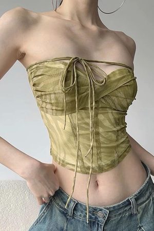 Casual Day Outfits, Easy Trendy Outfits Fairycore Mesh Bustier Top