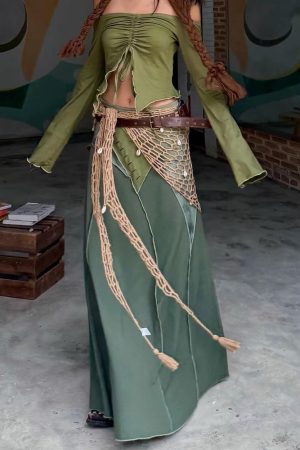 Casual Day Outfits, Easy Trendy Outfits Fairycore Patchwork Maxi Skirt