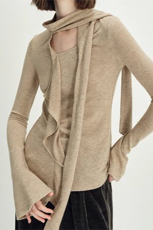 Casual Day Outfits, Easy Trendy Outfits Fall Feels Cozy Tie Neck Knit Top