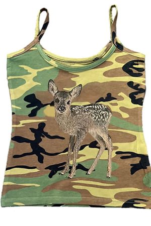Casual Day Outfits, Easy Trendy Outfits Fawn Print Camouflage Tank Top