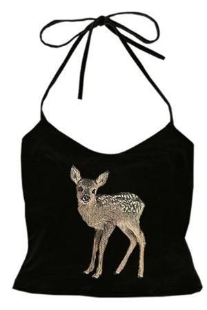 Casual Day Outfits, Easy Trendy Outfits Fawn Print Y2K Halter Top