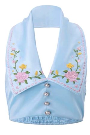 Casual Day Outfits, Easy Trendy Outfits Floral Embroidered Satin Vest