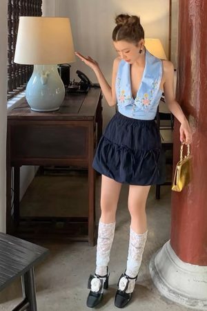 Casual Day Outfits, Easy Trendy Outfits Floral Embroidered Satin Vest