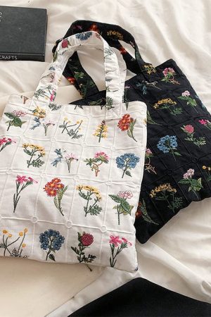 Casual Day Outfits, Easy Trendy Outfits Floral Embroidered Tote Bag
