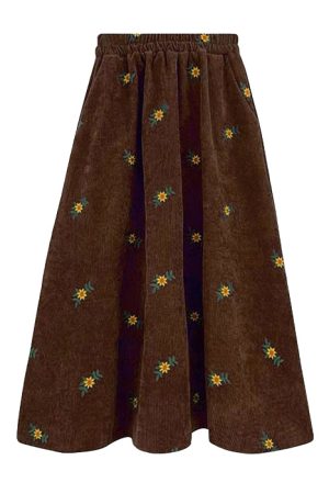 Casual Day Outfits, Easy Trendy Outfits Floral Embroidery Corduroy Skirt