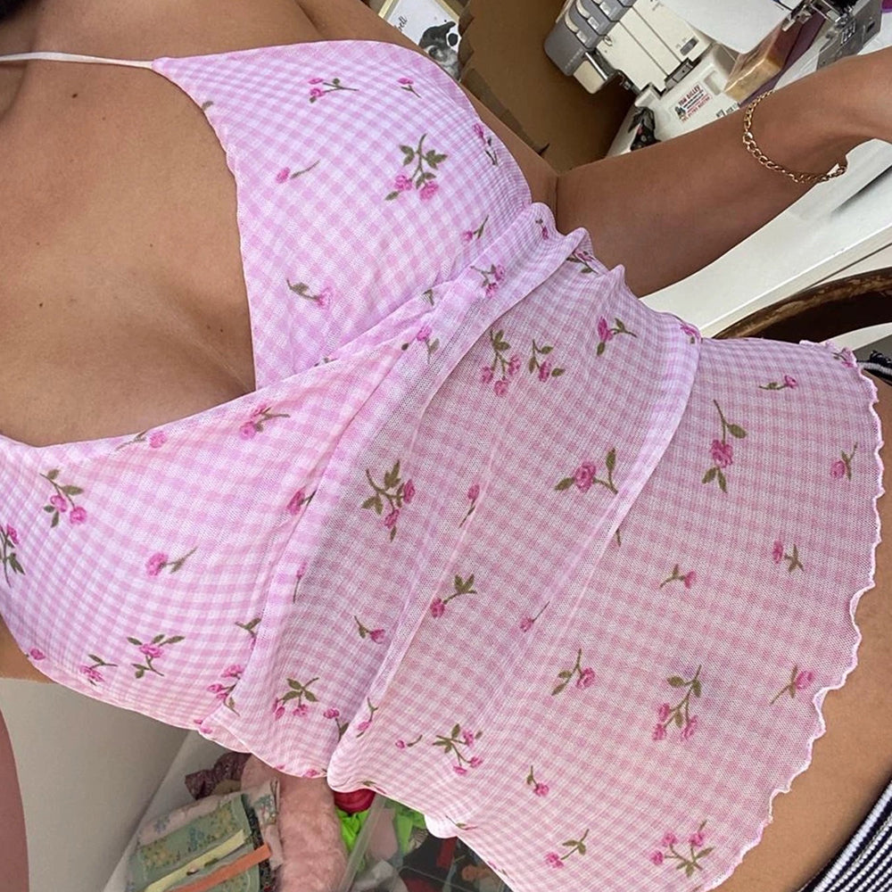 Casual Day Outfits, Easy Trendy Outfits Floral Gingham Y2K Halter Top Casual Day Outfits, Easy Trendy Outfits Floral Gingham Y2K Halter Top