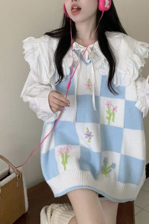 Casual Day Outfits, Easy Trendy Outfits Floral Knit Vest