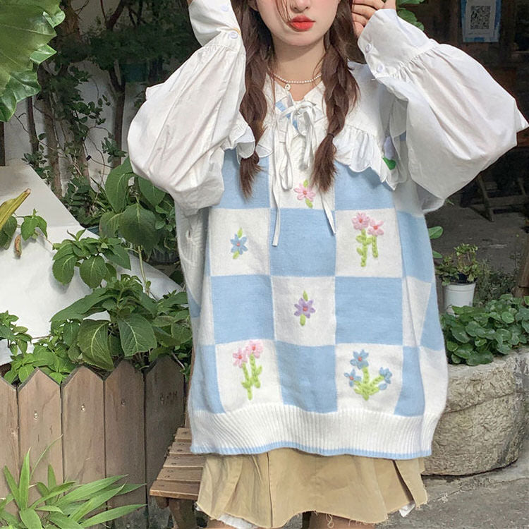 Casual Day Outfits, Easy Trendy Outfits Floral Knit Vest Casual Day Outfits, Easy Trendy Outfits Floral Knit Vest