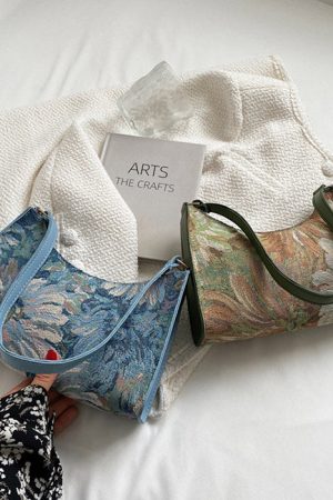Casual Day Outfits, Easy Trendy Outfits Flower Oil Painting Baguette Bag