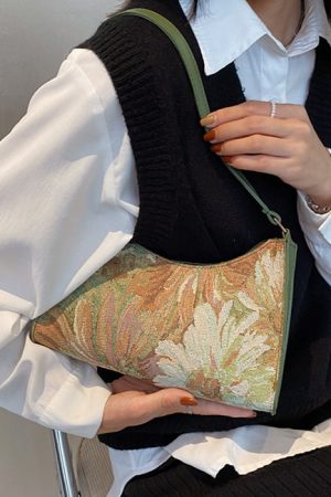 Casual Day Outfits, Easy Trendy Outfits Flower Oil Painting Baguette Bag