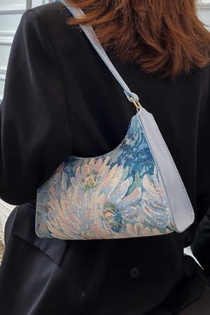 Casual Day Outfits, Easy Trendy Outfits Flower Oil Painting Baguette Bag