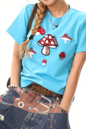 Casual Day Outfits, Easy Trendy Outfits Forest Fairy Mushroom Sequin T-Shirt