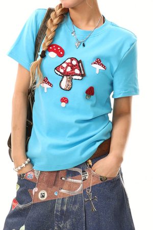 Casual Day Outfits, Easy Trendy Outfits Forest Fairy Mushroom Sequin T-Shirt