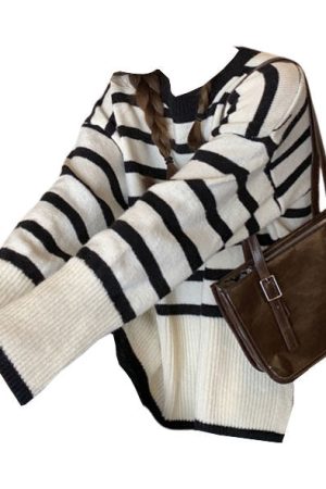 Casual Day Outfits, Easy Trendy Outfits French Aesthetic Striped Sweater