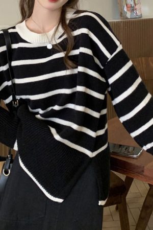 Casual Day Outfits, Easy Trendy Outfits French Aesthetic Striped Sweater
