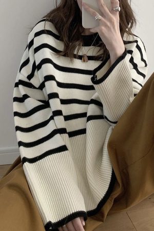 Casual Day Outfits, Easy Trendy Outfits French Aesthetic Striped Sweater