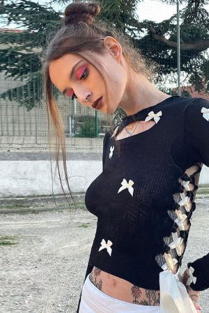 Casual Day Outfits, Easy Trendy Outfits French Maid Cut Out Long Sleeve Top