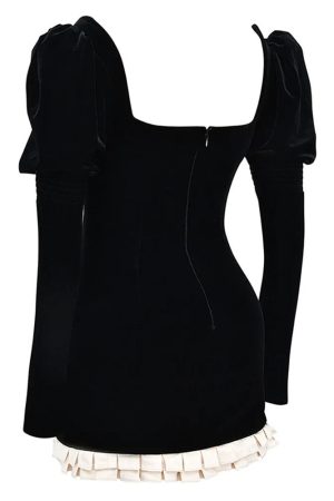 Casual Day Outfits, Easy Trendy Outfits French Maid Ruched Velvet Mini Dress