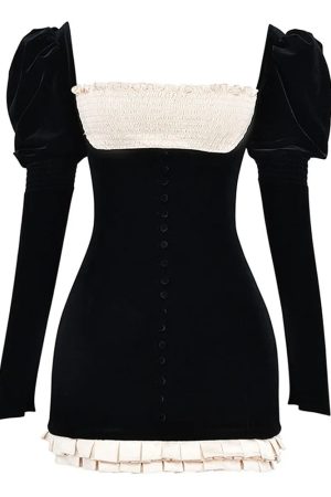Casual Day Outfits, Easy Trendy Outfits French Maid Ruched Velvet Mini Dress