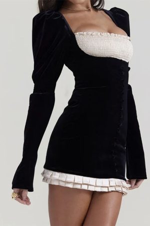 Casual Day Outfits, Easy Trendy Outfits French Maid Ruched Velvet Mini Dress