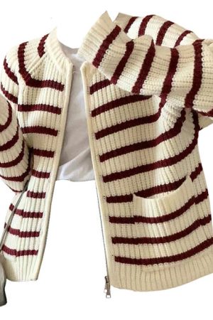 Casual Day Outfits, Easy Trendy Outfits French Mood Striped Cardigan