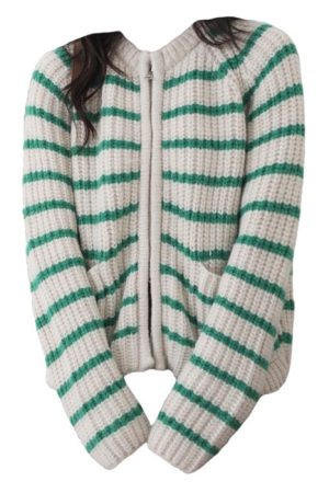 Casual Day Outfits, Easy Trendy Outfits French Mood Striped Cardigan