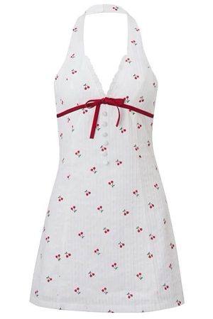 Casual Day Outfits, Easy Trendy Outfits French Summer Cherry Halter Dress