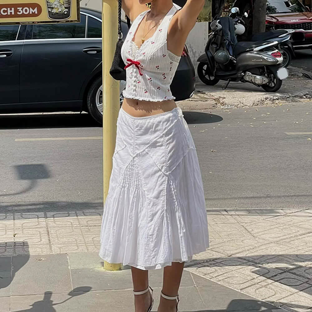 Casual Day Outfits, Easy Trendy Outfits French Summer Cherry Halter Top Casual Day Outfits, Easy Trendy Outfits French Summer Cherry Halter Top