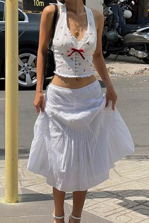 Casual Day Outfits, Easy Trendy Outfits French Summer Cherry Halter Top