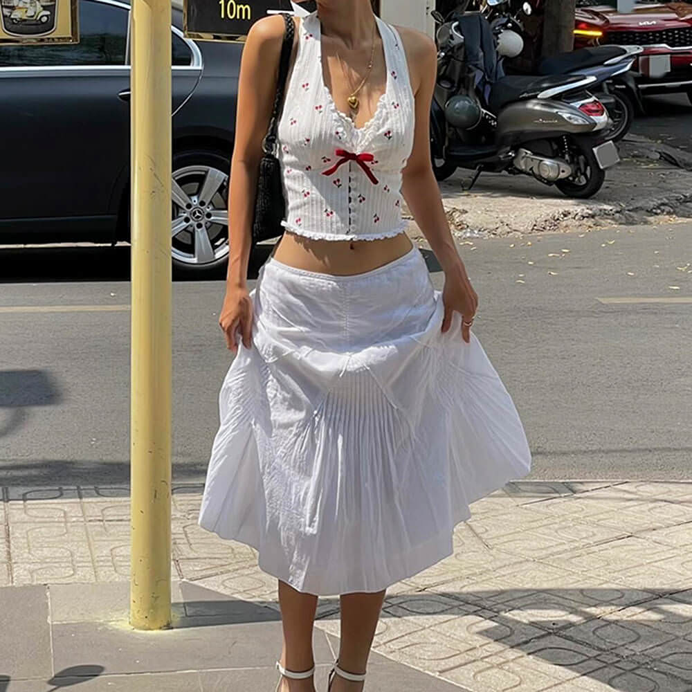 Casual Day Outfits, Easy Trendy Outfits French Summer Cherry Halter Top Casual Day Outfits, Easy Trendy Outfits French Summer Cherry Halter Top