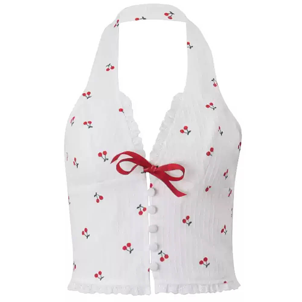 Casual Day Outfits, Easy Trendy Outfits French Summer Cherry Halter Top Casual Day Outfits, Easy Trendy Outfits French Summer Cherry Halter Top