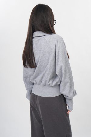 Casual Day Outfits, Easy Trendy Outfits Front Pockets Grey Zip Up Sweatshirt
