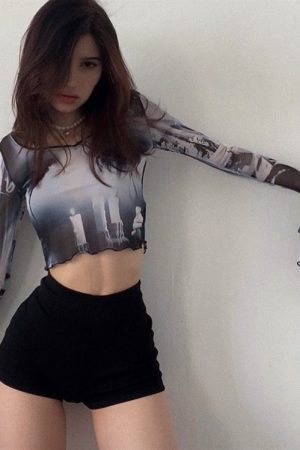 Casual Day Outfits, Easy Trendy Outfits Futuristic Flare Sleeves Mesh Top