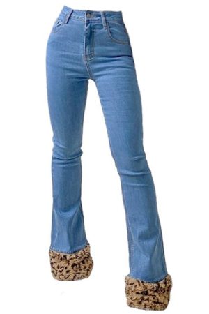 Casual Day Outfits, Easy Trendy Outfits Fuzzy Leopard Trim Jeans