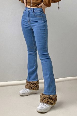Casual Day Outfits, Easy Trendy Outfits Fuzzy Leopard Trim Jeans