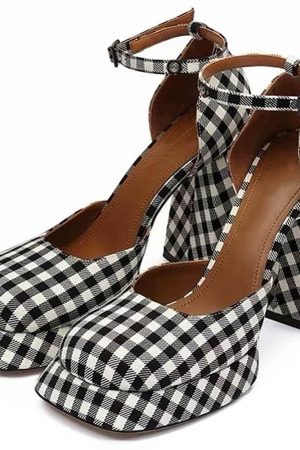 Casual Day Outfits, Easy Trendy Outfits Gingham Mary Jane Platform Heels